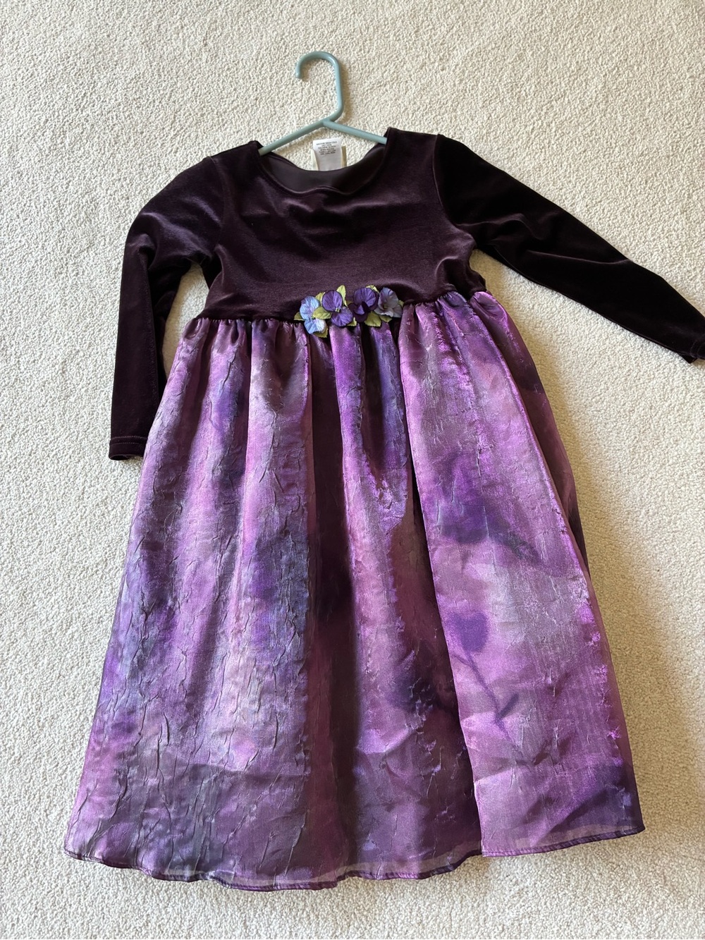 Mystic Purple Velvet Bodice & Floral Organza Girl's Party Dress